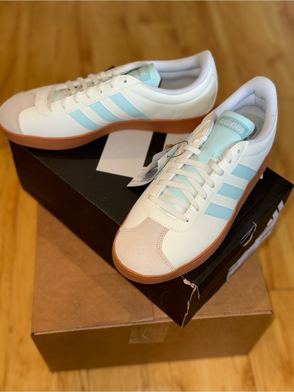 Adidas VL Court Base White and Light Blue Low-Top Sneakers
